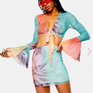 Dolls Kill Psychedelic 2-piece skirt outfit